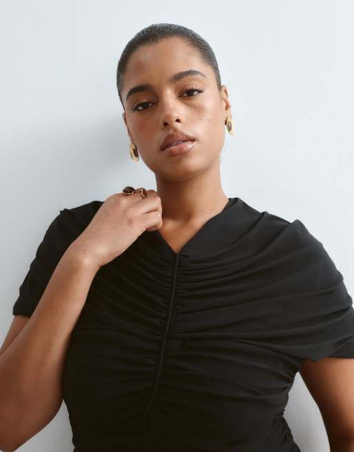 ARRANGE Curve premium ruched detail top in black, 3 of 4