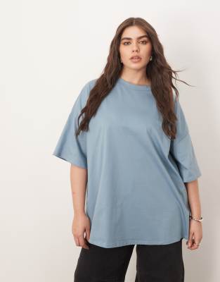 ARRANGE Curve - Premium - Schweres Oversize-T-Shirt in verwaschenem Blau