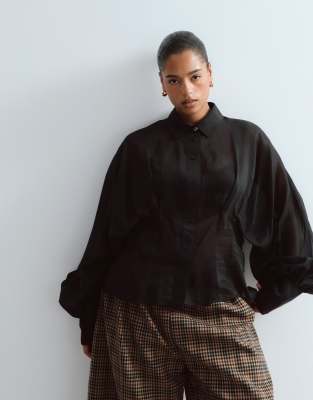 Arrange Curve Premium Sculpted Organza Shirt In Black