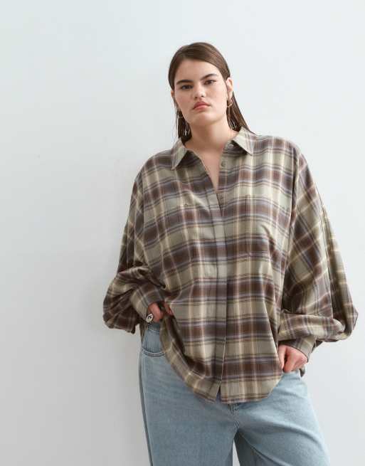 ARRANGE Curve Premium strukturiertes Hemd mit Ballonärmeln in kariert, 5 von 5