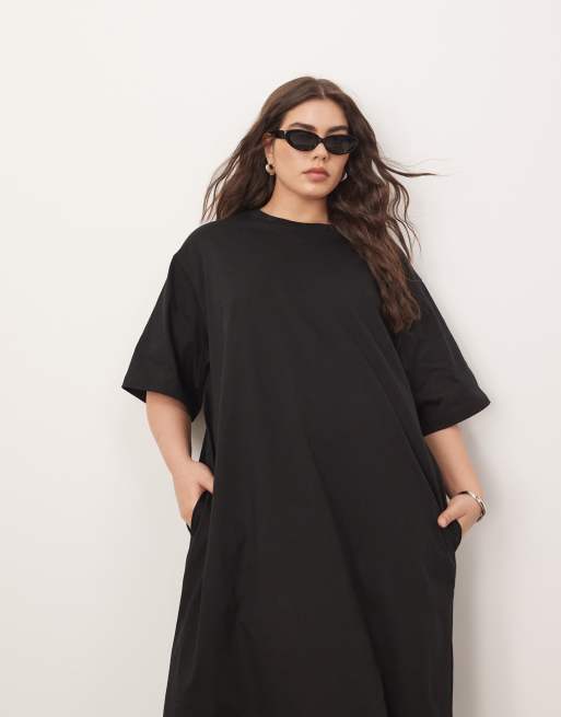 ARRANGE Curve – Premium – Svart, kraftig t-shirtklänning i midilängd, 2 av 4