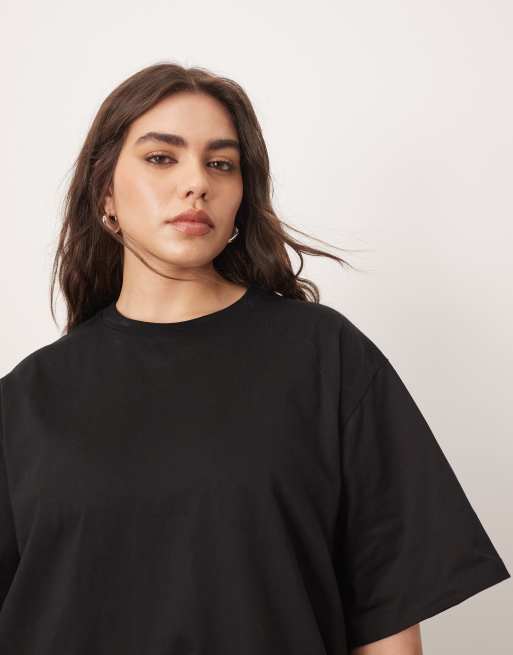 ARRANGE Curve – Premium – Svart, kraftig t-shirtklänning i midilängd, 3 av 4
