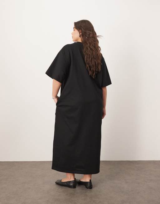 ARRANGE Curve – Premium – Svart, kraftig t-shirtklänning i midilängd, 4 av 4