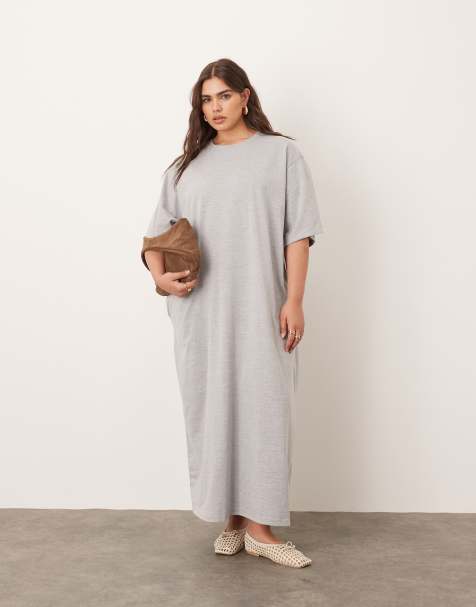 ARRANGE Curve - Premium - T-shirt midi jurk van zware stof in gemêleerd grijs - view 1