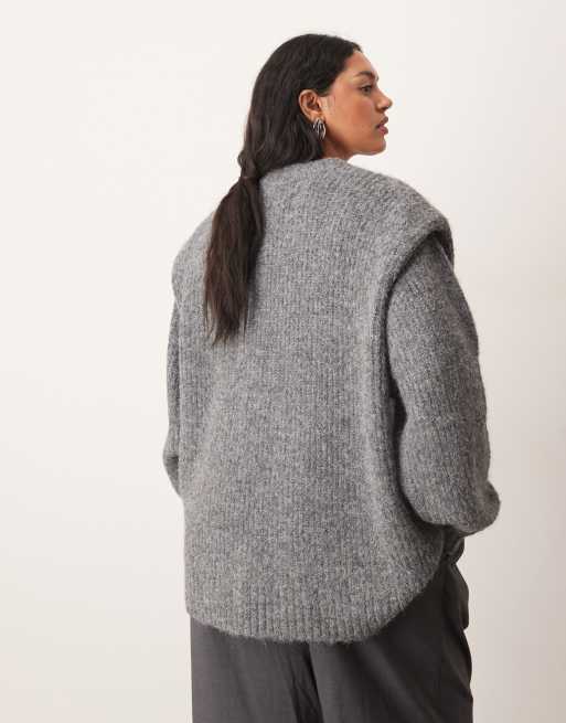 ARRANGE Curve – Pullover mit Schulterpolster aus Rippstrick in Anthrazit, 4 von 4