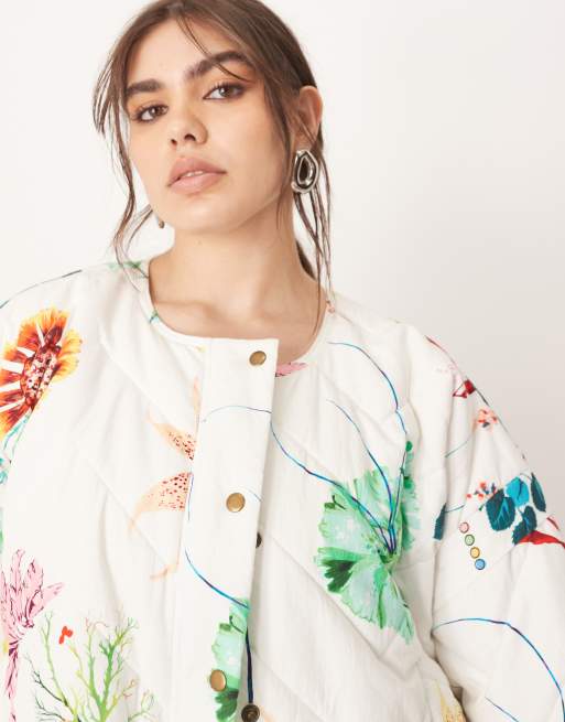 ARRANGE Curve quilted bomber jacket in botanical floral, 2 of 4