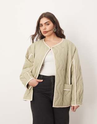 ARRANGE CURVE QUILTED OVERSIZED JACKET WITH CONTRAST TRIM 