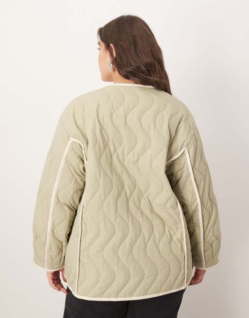 ARRANGE Curve quilted oversized jacket with contrast trim in sage