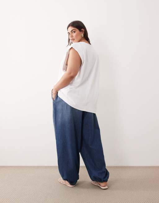 ARRANGE Curve – Quinn – Blå, tvättade jeans med barrelben och dragsko i midjan, 2 av 5