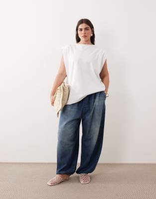 Arrange Curve Quinn Drawstring Waist Barrel Leg Jeans In Blue