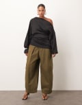 [ARRANGE] ARRANGE Curve Remi casual twill high waisted barrel pants in olive green 24 Olive Green