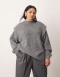 [ARRANGE] ARRANGE Curve rib knitted shoulder pad jumper in charcoal-Grey XL Charcoal