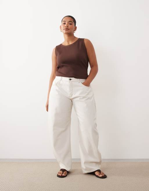 ARRANGE Curve ribbed vest with raw cotton trim chocolate, 3 of 4