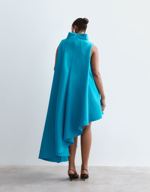 ARRANGE Curve robe asymétrique à col bénitier turquoise, 4 de 5