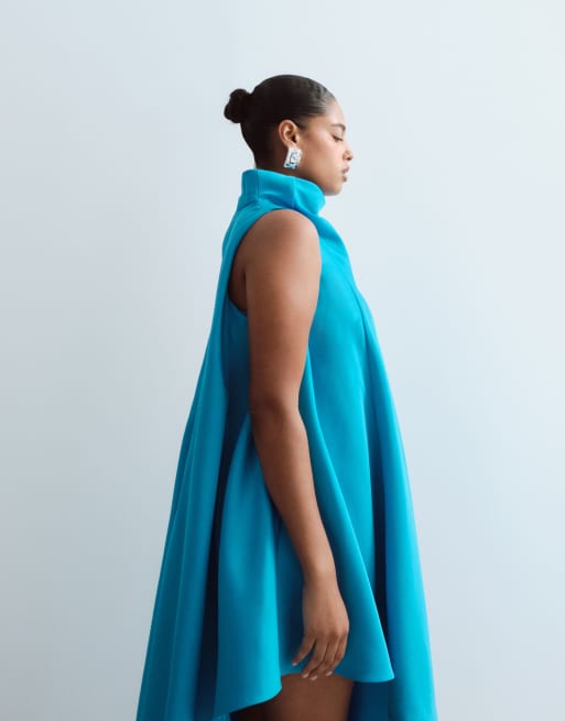 ARRANGE Curve robe asymétrique à col bénitier turquoise, 5 de 5