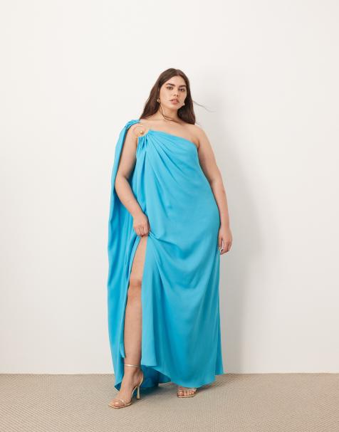ARRANGE Curve - Robe longue asymétrique à détail spirale - Bleu turquoise - view 1