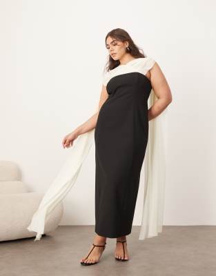 ARRANGE Curve - Robe longue et structurée avec détail drapé en mousseline - Noir et blanc - view 1