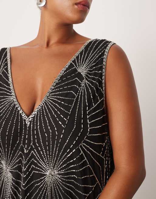 ARRANGE Curve - Robe mi-longue et asymétrique avec motif linéaire ornementé - Noir, 3 de 4