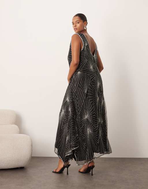 ARRANGE Curve - Robe mi-longue et asymétrique avec motif linéaire ornementé - Noir, 4 de 4
