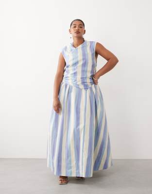 Curve - Robe portefeuille longue à taille basse et rayures - Bleu-Multicolore 56