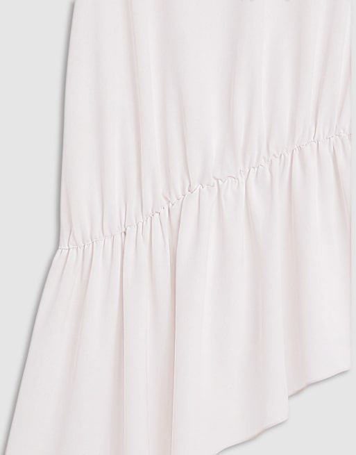 ARRANGE Curve satin asymmetric tiered longline top in pearl, 7 of 8