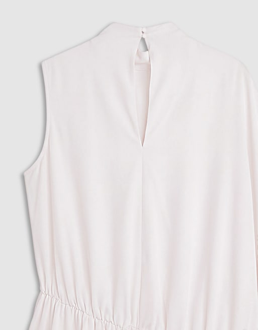 ARRANGE Curve satin asymmetric tiered longline top in pearl, 8 of 8