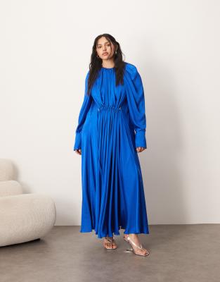 Curve satin drape maxi dress in cobalt blue