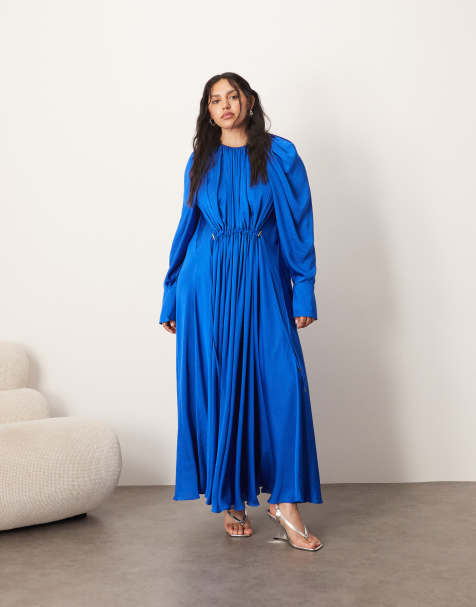 ARRANGE Curve satin drape maxi dress in cobalt blue - view 1