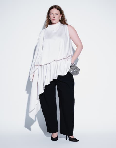 ARRANGE Curve Satin-Oberteil mit asymmetrischem, gestuftem Longline-Schnitt in Perlmutt - view 1