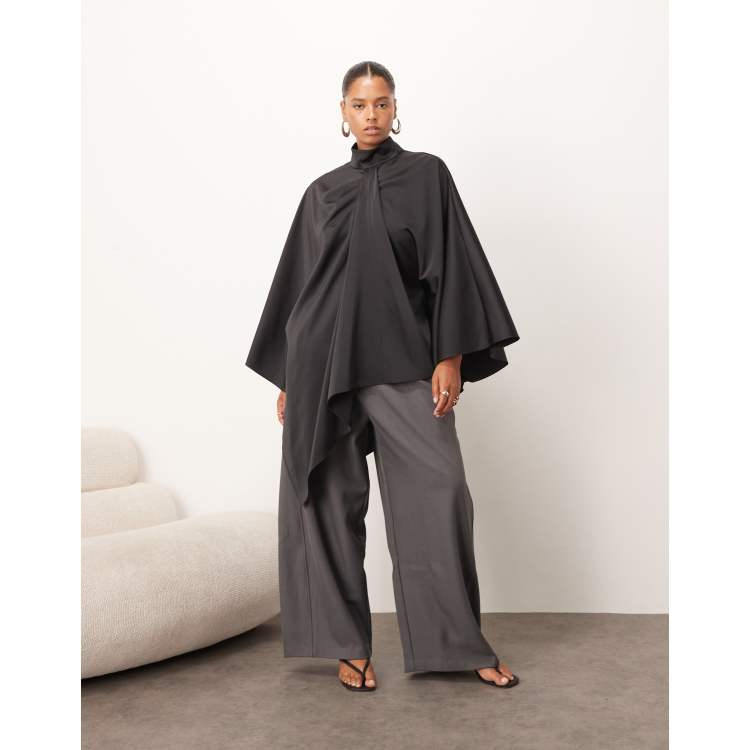 ARRANGE Curve satin over-layer cape top in black | ASOS