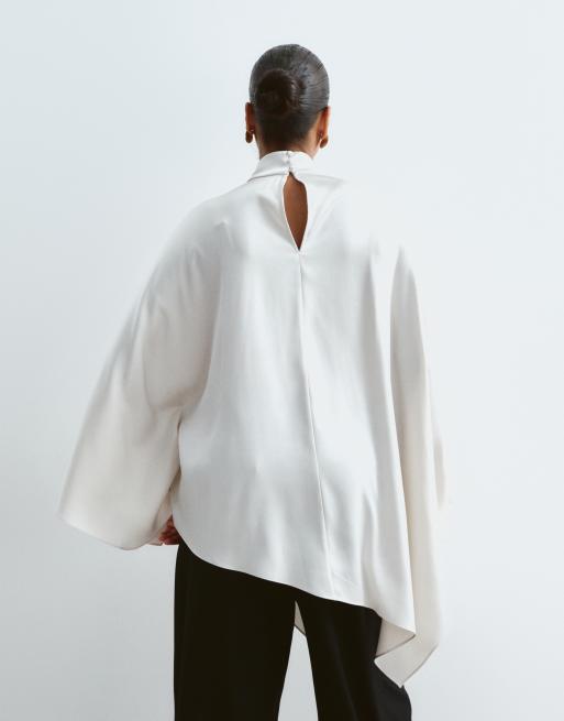 ARRANGE Curve satin overlayer cape top in oyster, 4 of 4