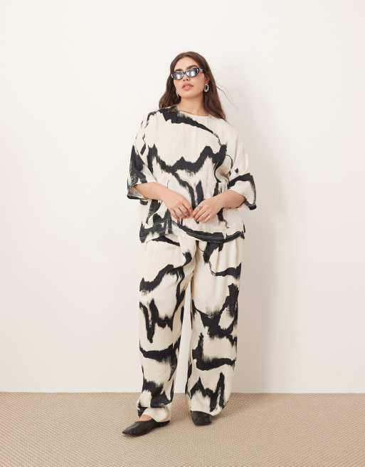 ARRANGE Curve satin oversized t-shirt in mono abstract print (part of a set) , 2 of 4