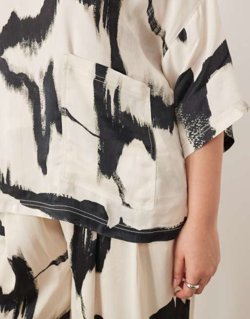 ARRANGE Curve satin oversized t-shirt in mono abstract print (part of a set) , 3 of 4