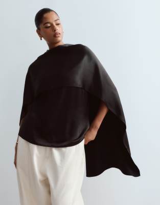Arrange Curve Satin Underlay Cape Top In Black