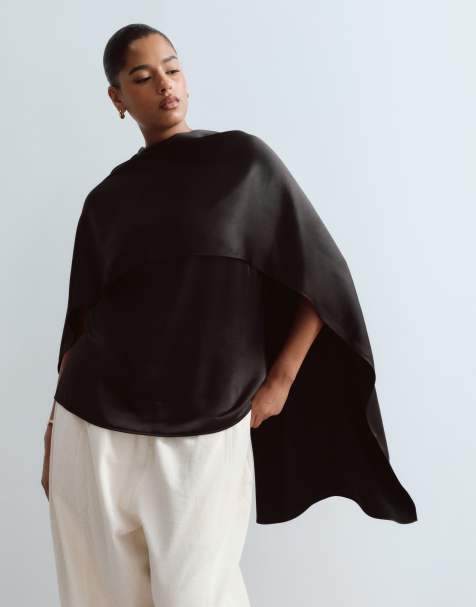 ARRANGE Curve Satin-Untertop mit Cape-Detail in Schwarz - view 1