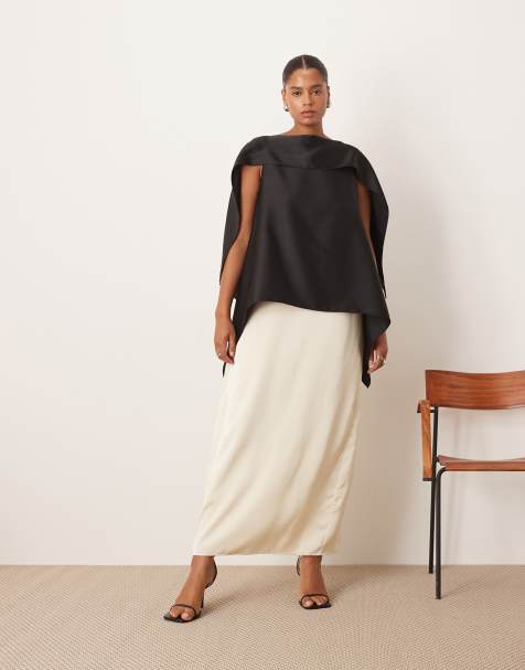 ARRANGE Curve scarf neck square cut column midi dress in mono color block - view 1