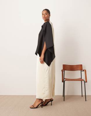 Arrange Curve Scarf Neck Square Cut Column Midi Dress In Black