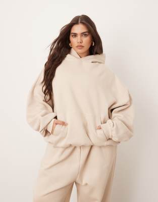 ARRANGE Curve - Schwerer, hochwertiger Oversize-Kapuzenpullover in Hellbeige-Neutral