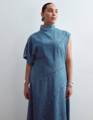 Arrange Curve Seam Detail Denim Maxi Dress In Blue