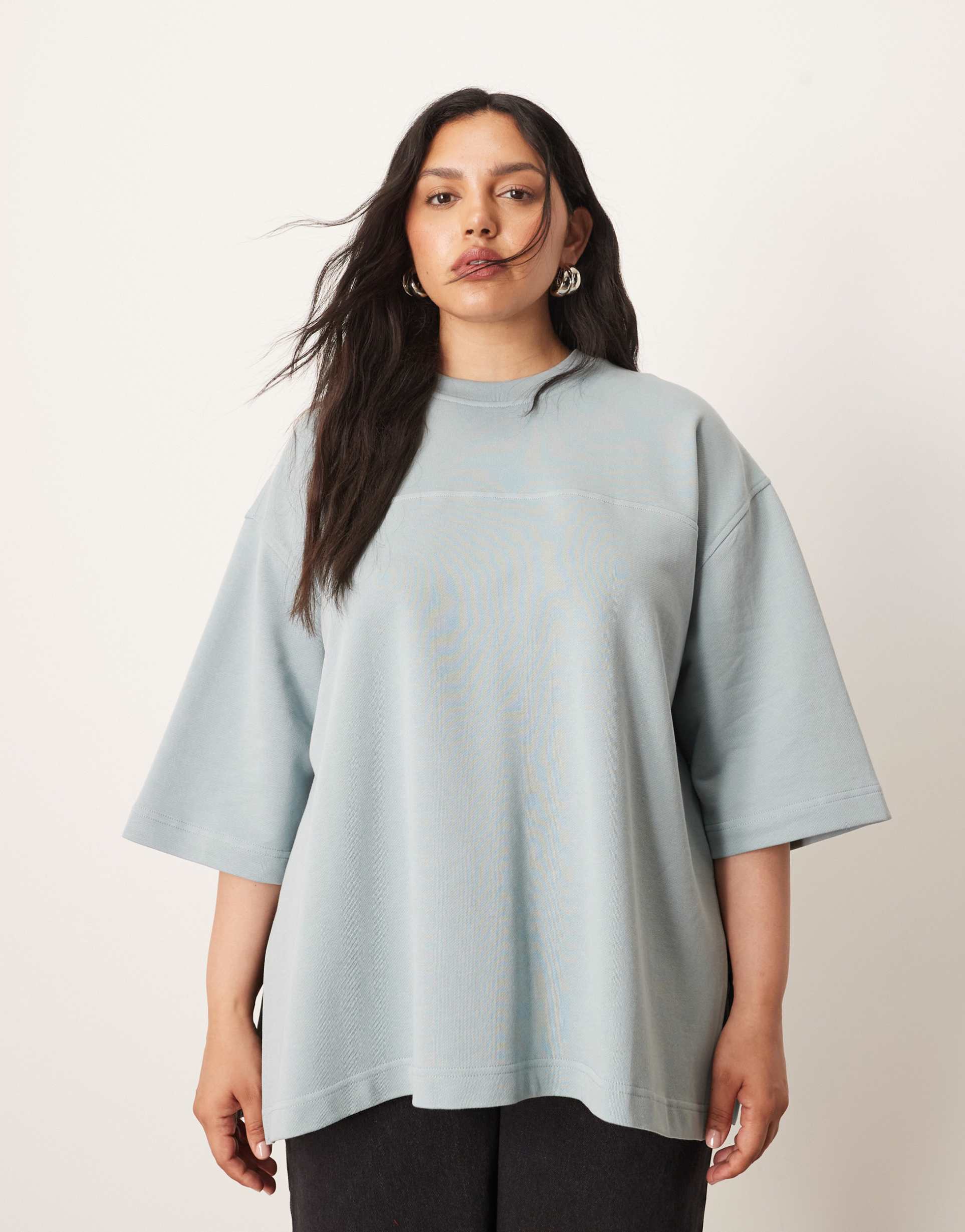 arrange curve seam detail heavyweight oversized t-shirt in blue