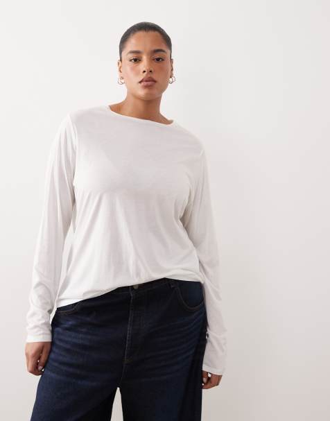 ARRANGE Curve seam detail long sleeve jersey top in white