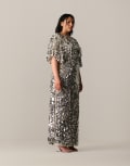 [ARRANGE] ARRANGE Curve sequin and fringe strong shoulder maxi dress in silver 18 Silver