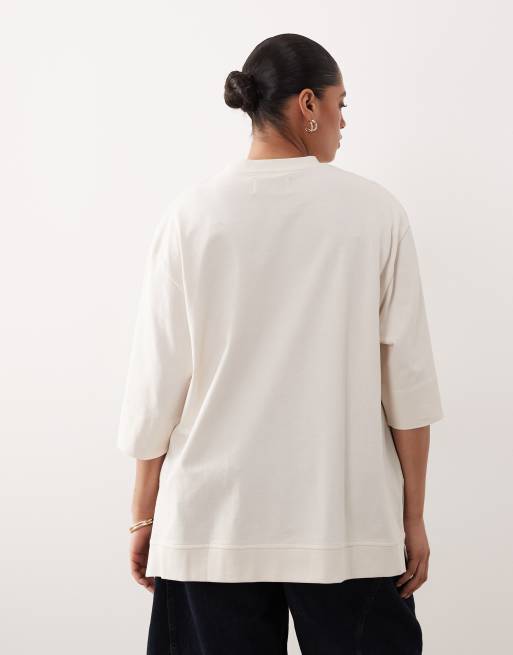 ARRANGE Curve side ruched detail oversized tee in ecru, 4 of 4