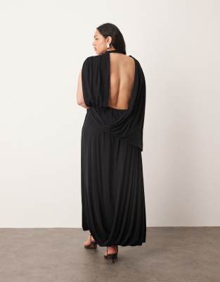Arrange Curve Sleeveless Draped Hem Midi Dress With Buckle Trim Detail In Black