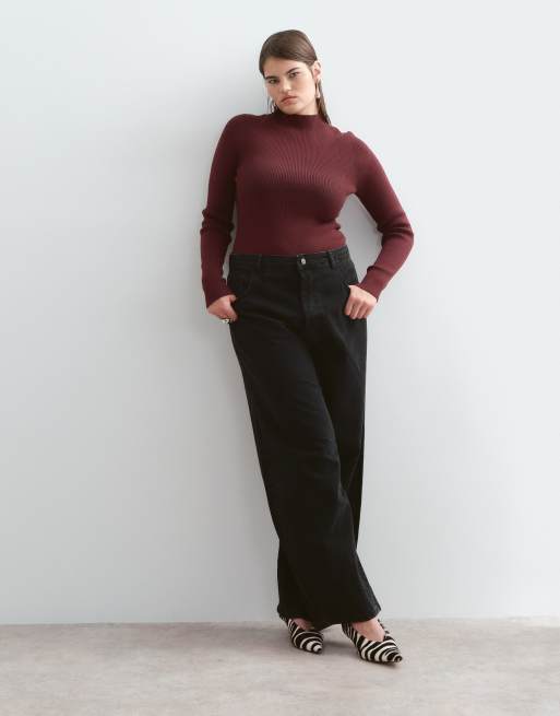ARRANGE Curve soft knit long sleeve bodysuit in burgundy, 2 of 5
