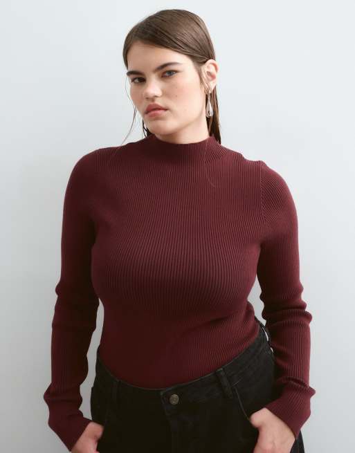 ARRANGE Curve soft knit long sleeve bodysuit in burgundy, 5 of 5