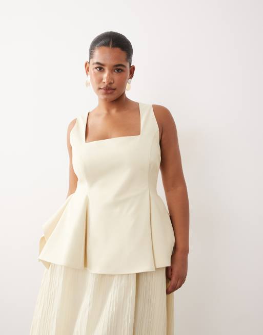 ARRANGE Curve square neck maxi dress with linear jacquard skirt in buttermilk, 2 of 4