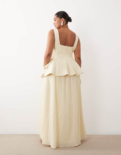 ARRANGE Curve square neck maxi dress with linear jacquard skirt in buttermilk, 4 of 4