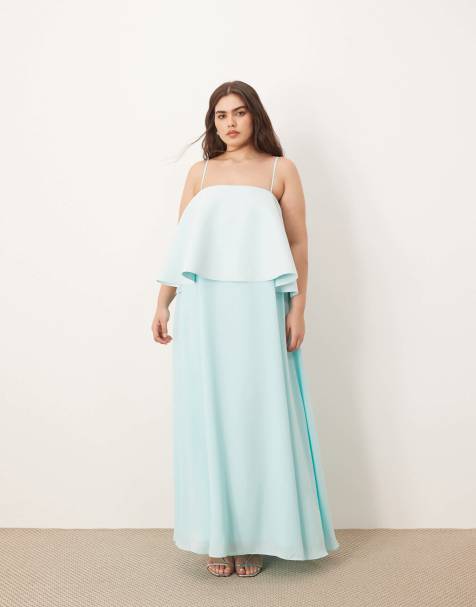 ARRANGE Curve strappy layered volume maxi dress in light blue - view 1