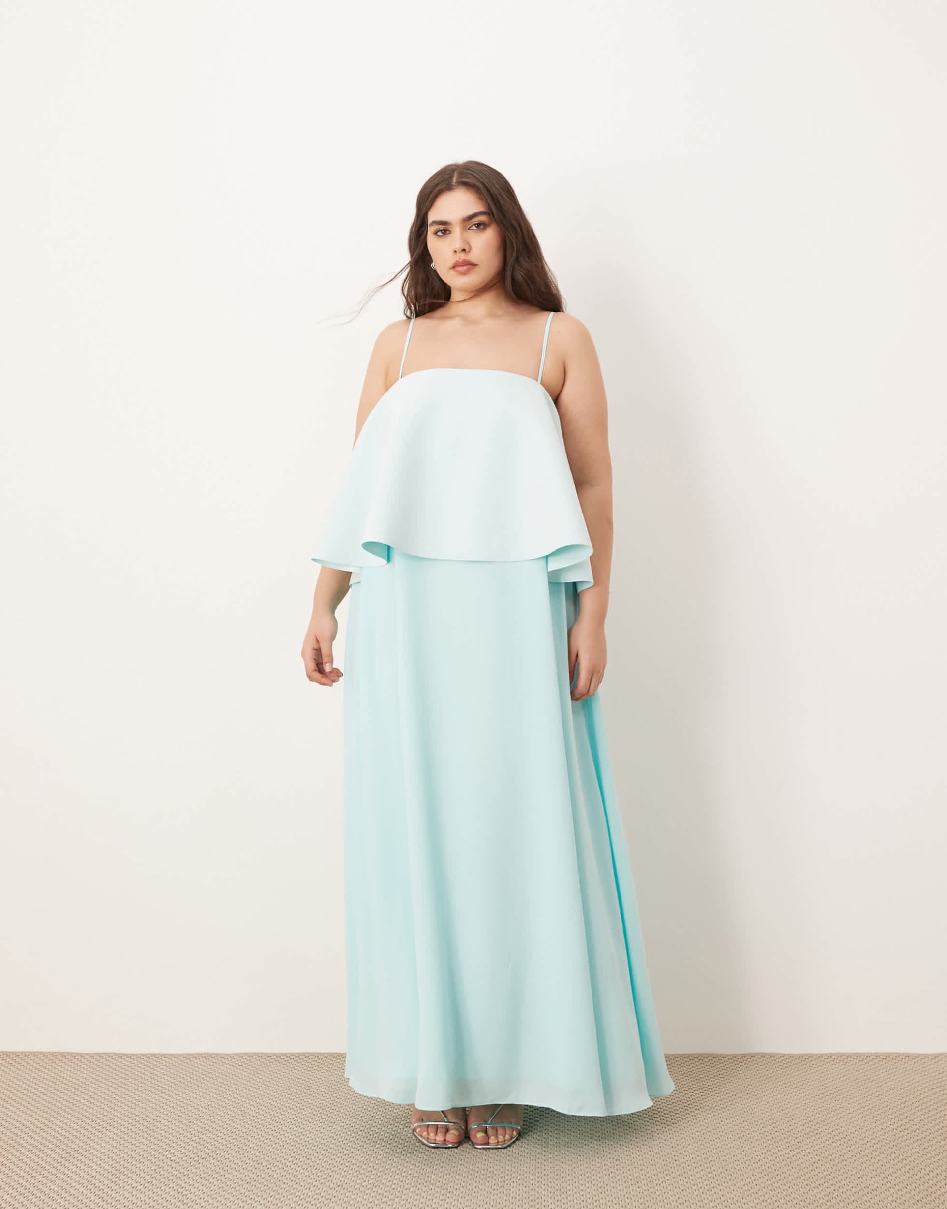 arrange curve strappy layered volume maxi dress in light blue